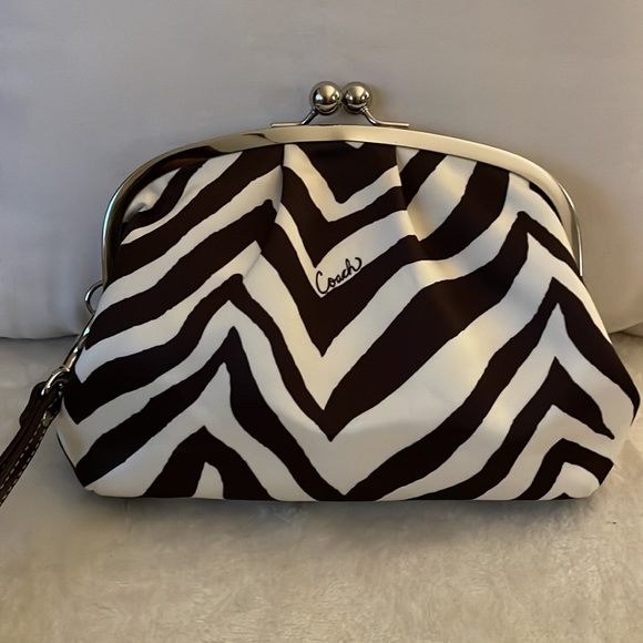 Coach Handbags - Vintage Coach Satin Wristlet Clutch Black/ White Zebra Print